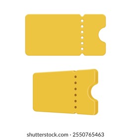 Empty cinema or theatre ticket or coupon 3d vector illustration. Promotion vouchers, sale vouchers template with tire off part, best offer shopping labels special price cards festival admits