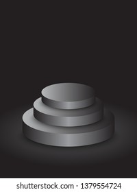 Empty circle black podium, pedestal with steps in studio, showroom. Vector realistic 3d illustration