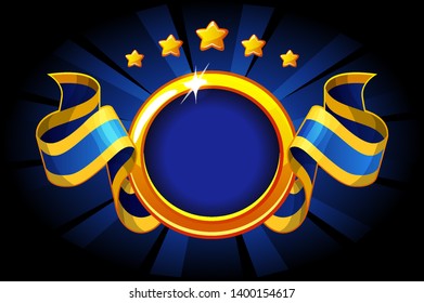 Empty circle frame with ribbon. Vector awards for UI game resources. Objects on separate layers.