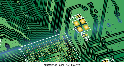 Empty circuit board with Green colour, pcb printed computer technology, background microchip.microchip.