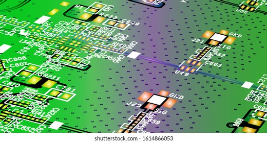 Empty circuit board with Green colour, pcb printed computer technology, background microchip.microchip.