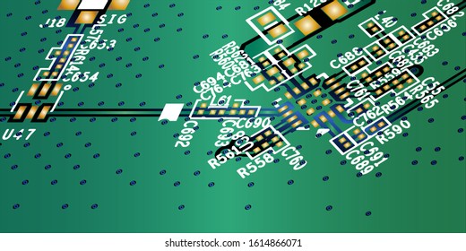 Empty circuit board with Green colour, pcb printed computer technology, background microchip.microchip.