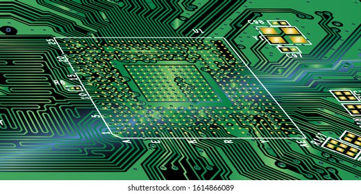 Empty circuit board with Green colour, pcb printed computer technology, background microchip.microchip.