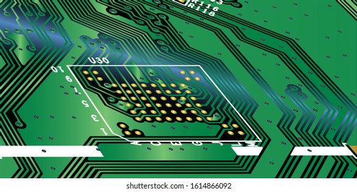 Empty circuit board with Green colour, pcb printed computer technology, background microchip.microchip.