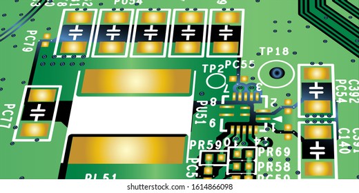 Empty circuit board with Green colour, pcb printed computer technology, background microchip.microchip.