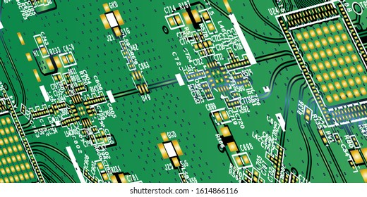 Empty circuit board with Green colour, pcb printed computer technology, background microchip.microchip.