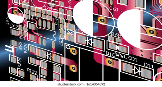 Empty circuit board with red colour, pcb printed computer technology, background microchip.microchip.