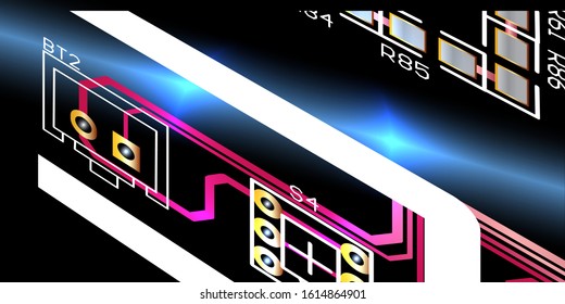 Empty circuit board with red colour, pcb printed computer technology, background microchip.microchip.