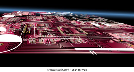 Empty circuit board with red colour, pcb printed computer technology, background microchip.microchip.