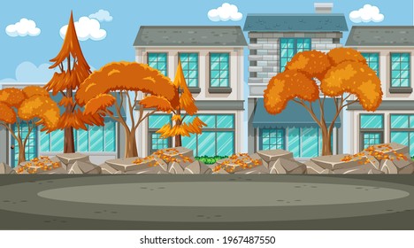 Leere Stadt zur Tageszeit, Szene mit vielen Herbstbäumen Illustration