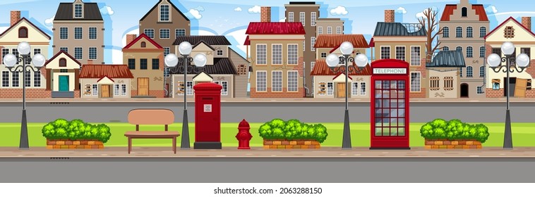 Empty city with old broken building illustration