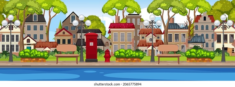 Empty city with old broken building illustration