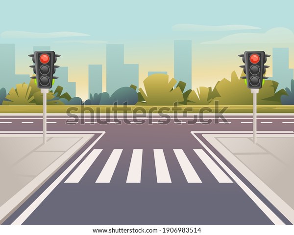 Empty City Road Pedestrian Crossing Traffic Stock Vector (Royalty Free ...