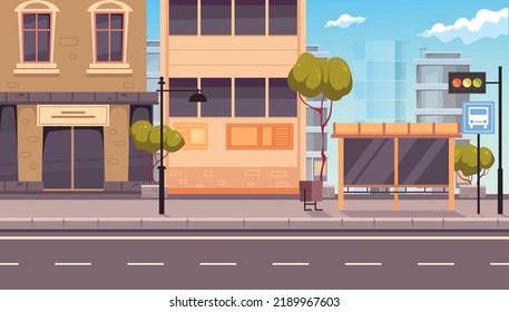 Empty City Street Building Apartment Town Road Urban Cityscape Concept. Vector Graphic Design Illustration