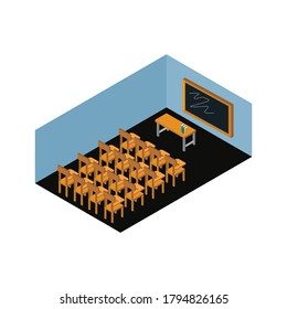 Empty Class Room No Student Isometric Illustration Isolated in White