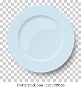 Empty classic light blue plate isolated on transparent background. View from above. Vector illustration.