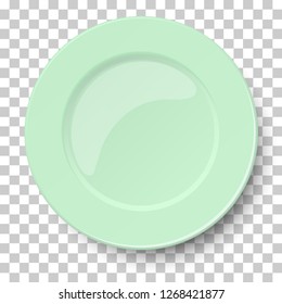 Empty classic light green plate isolated on transparent background. View from above. Vector illustration.