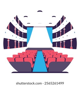 Empty Classic Theater Auditorium: Rows of Seats, Stage, Interior