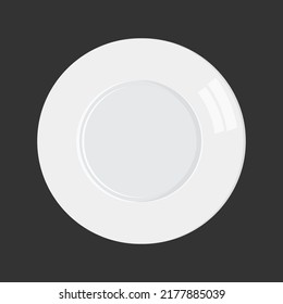 Empty classic white plate, highlighted on a dark background. Top view. Flat illustration