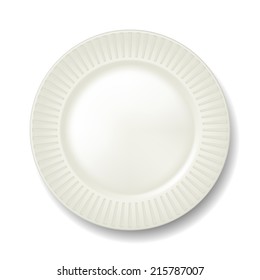 Empty classic white plate on isolated background. View from above. Vector