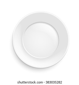 Empty Classic White Plate on White Background. View from above