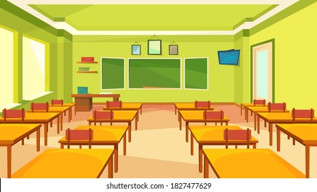 Empty classroom with blackboard. Classic school interior.