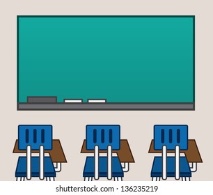 Empty classroom with blank chalkboard