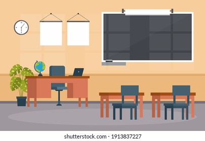 Empty Classroom Education Elementary High School Class Nobody Illustration