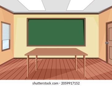 Empty classroom interior design with blackboard illustration