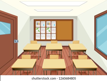 Empty classroom interior design illustration