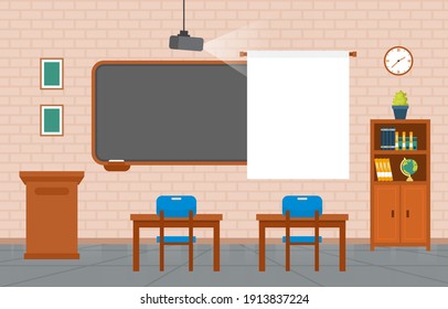 Empty Classroom Interior Education Elementary School Class Nobody Illustration