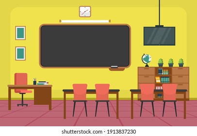 Empty Classroom Interior Education Elementary School Class Nobody Illustration