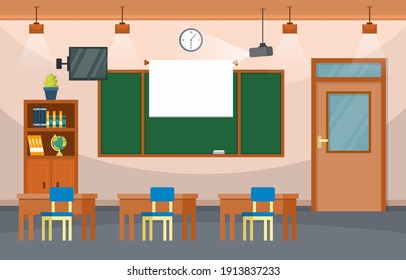 Empty Classroom Interior Education Elementary School Class Nobody Illustration