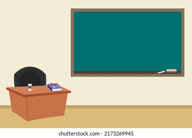 Empty classroom. School classroom interior room whiteboard. School Education background. Flat design vector.