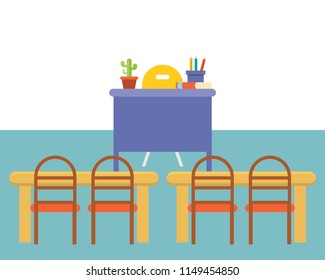 empty classroom or study room interior background, flat design