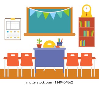 empty classroom or study room interior background, flat design