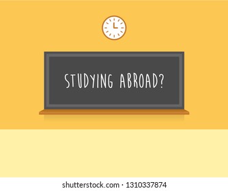 Empty classroom vector illustration. Nobody school class room interior with blackboard.