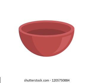 Empty Clay Bowl Isolated Vector Icon In Cartoon Style. Hand Drawn Single Badge Of Antique Utensil, Old Brown Ceramic Soup Plate, Tableware Front View