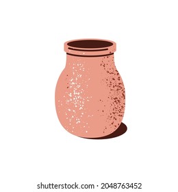 Empty Clay Pot. Brown Earthen Jar. Object Of Pottery Art. Earthenware In Retro Style. Ceramic Crock. Flat Vector Illustration Of Crockery Isolated On White Background