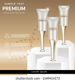 Empty and clean tubes for gel, care cream or essence. realistic containers for cosmetic products in white vector illustration