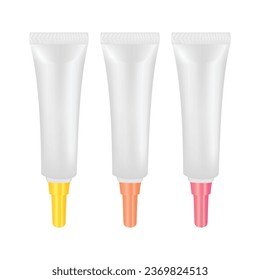 Empty and clean tubes for gel, care cream or essence. Set of blank template of realistic containers for cosmetic products white colors on white background. Vector illustration EPS 10.