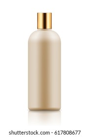 Empty and clean white bottle with cap for shampoo. Realistic 3d blank template plastic container for wash shower gel. Mock-up of package for cosmetic product. Vector illustration.