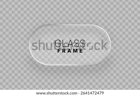 Empty clear liquid glass transparent banner frame with rainbow lights. Glossy texture for display or reflection. Modern design. Vector graphics.