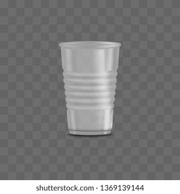 Empty clear transparent disposable plastic cup with grooved. Packing templates and mockups of realistic 3d containers for beverage. Vector illustration for water, tea, juice.