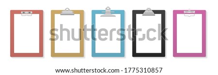 Empty clipboard with blank white paper sheet for mockup. Clipboard and paper sheet page. Notepad information board. Business board with clip. Free space for text. Vector illustration in flat design.