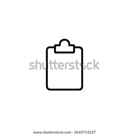 An empty clipboard outline with an arch clip, symbolizing a paste action or clipboard. Black 1.5px monoline strokes, flat 2D vector.