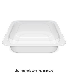 Empty Closed Blank Styrofoam Plastic Food Tray Container Box With Lid. Illustration Isolated On White Background. Mock Up Template Ready For Your Design. Vector EPS10