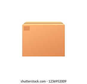 Empty closed box mockup, post container for goods delivery and storage, packaging design. Parcel with adhesive tape 3D isometric icon vector isolated.