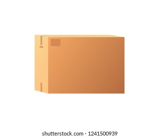 Empty closed box mockup, post container for goods delivery and storage, packaging design. Parcel with adhesive tape 3D isometric icon vector isolated.