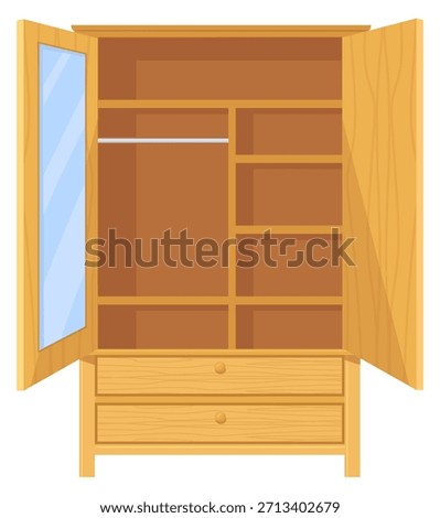 Empty closet. Open wooden room storage icon